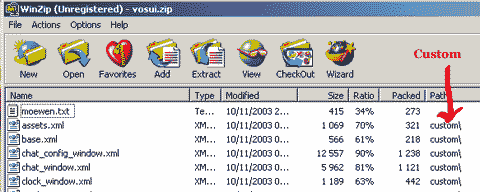 Contenu du fichier .zip avec Winzip